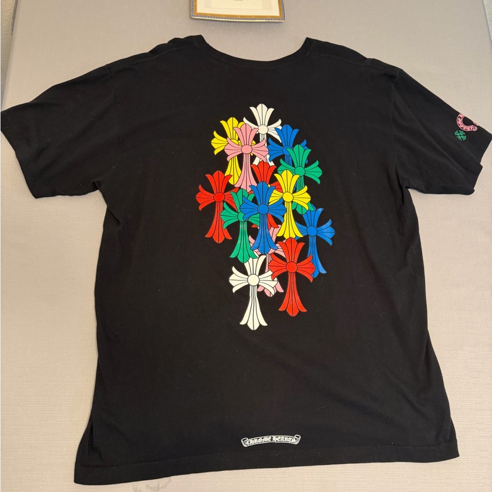 Chrome Hearts Black Short Sleeve Tee with Multicolor Cross Graphic- XXL